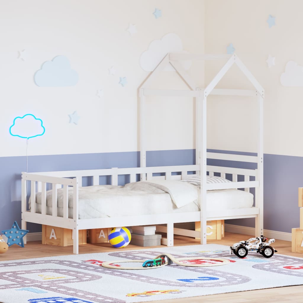 Dormeuse con Tetto 80x200 cm Bianco in Legno Massello di Pino - homemem39