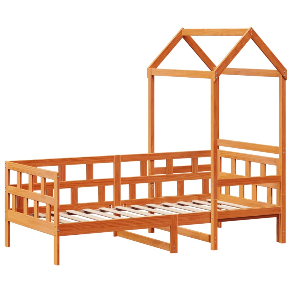 Daybed with Wax Brown Roof 80x200 cm Solid Pine Wood
