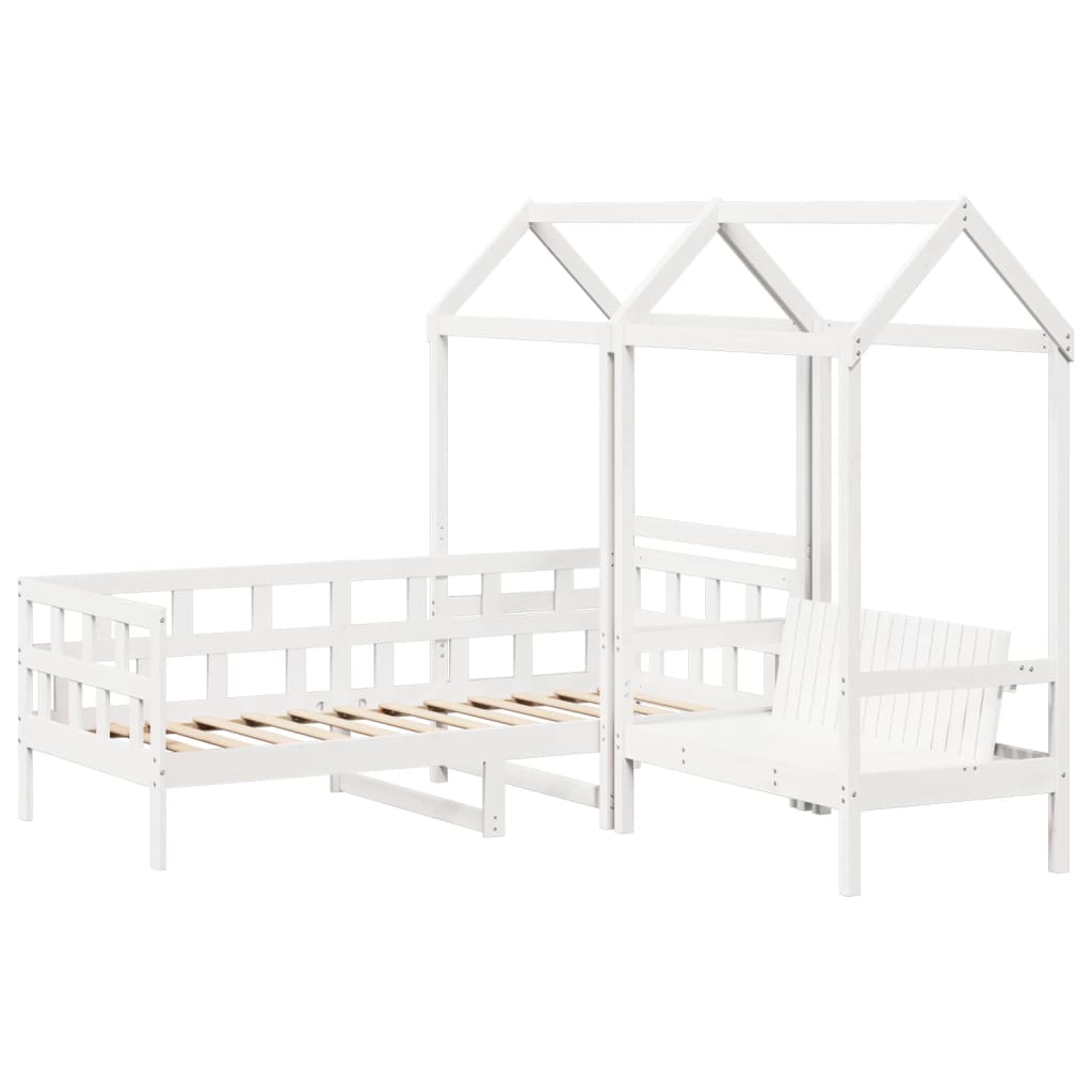 Set Dormeuse con Tetto Bianco 90x200 cm Legno Massello di Pino