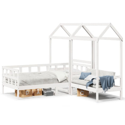 Set Dormeuse con Tetto Bianco 90x200 cm Legno Massello di Pino