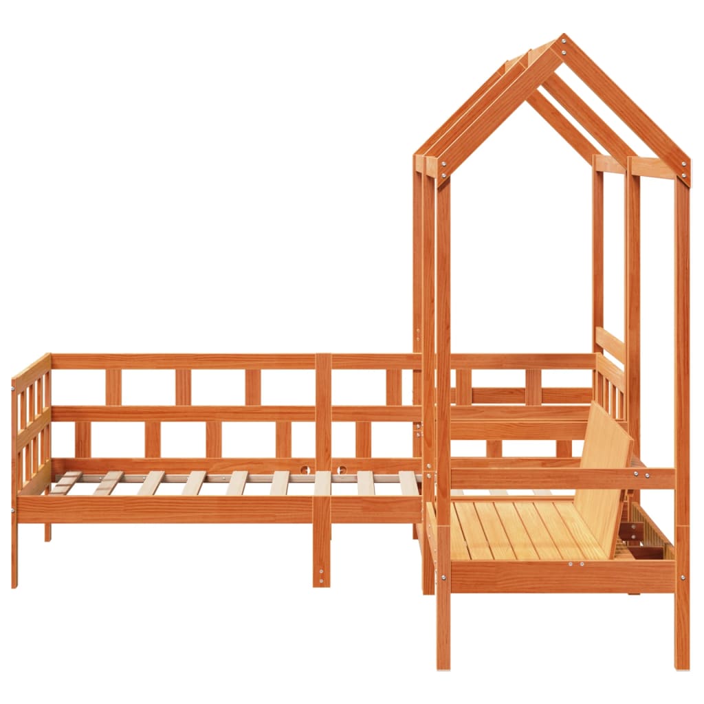 Dormeuse Set with Brown Wax Roof 90x200 cm Solid Pine