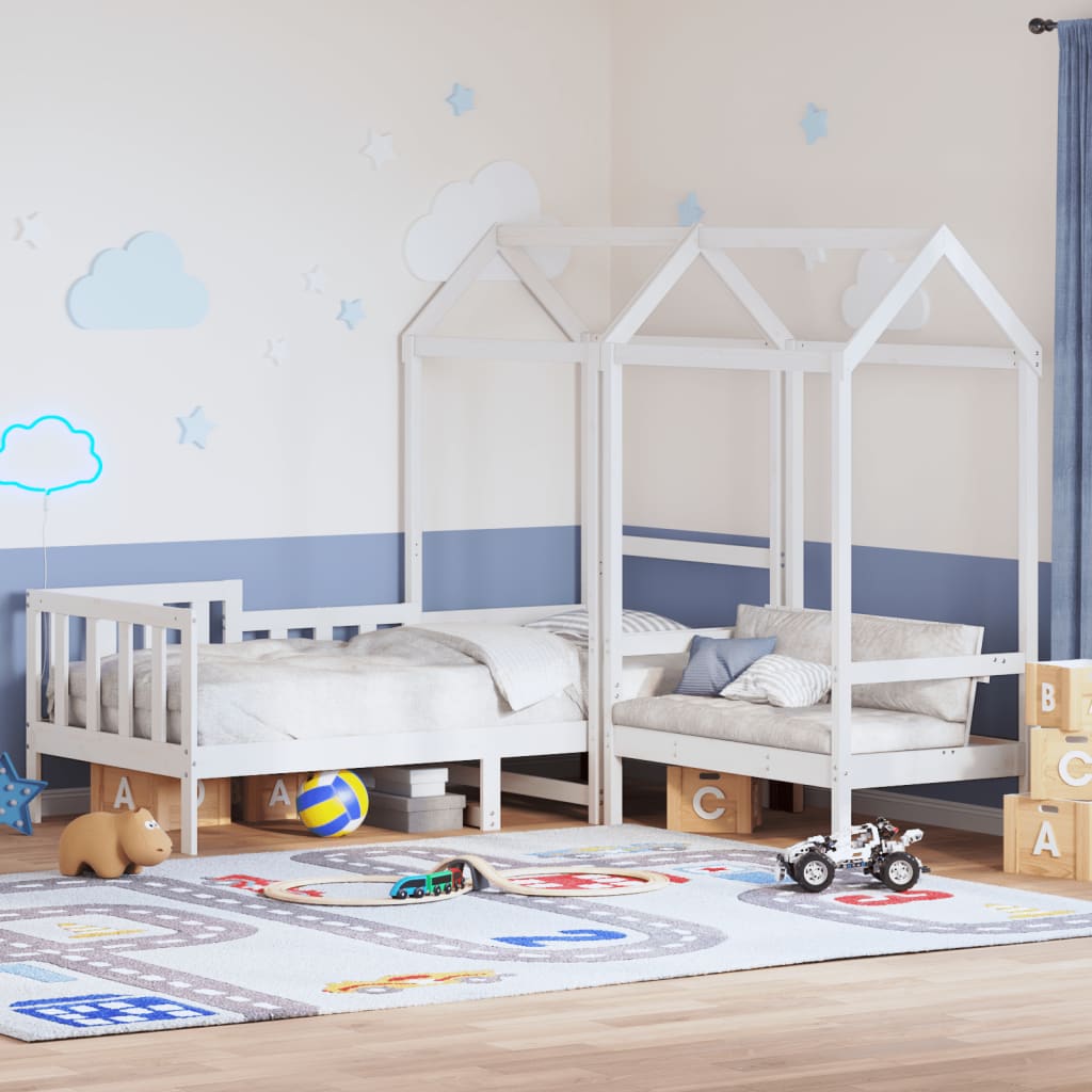Set Dormeuse e Panca con Tetto Bianco 80x200cm Massello Pino | homemem39