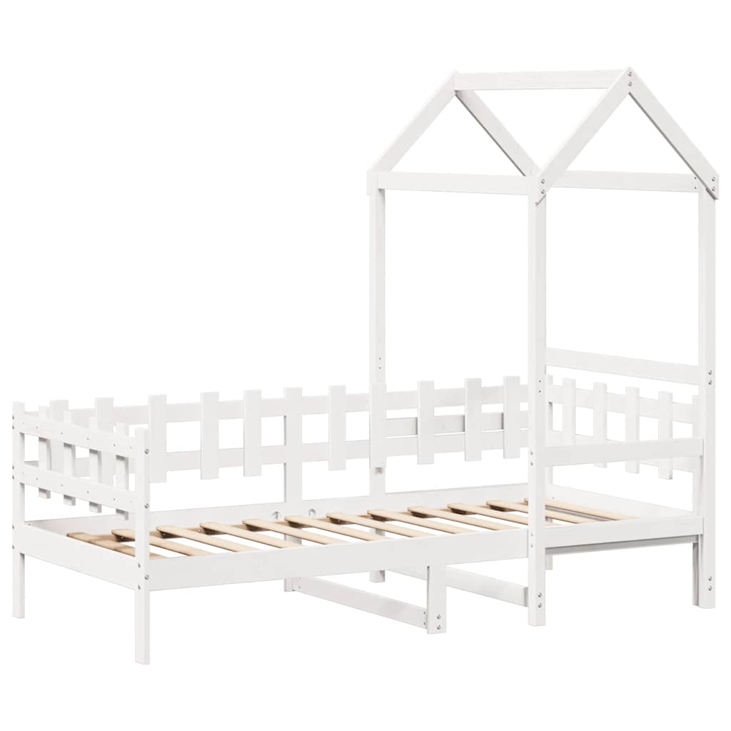 Dormeuse con Tetto 80x200 cm Bianco in Legno Massello di Pino | homemem39