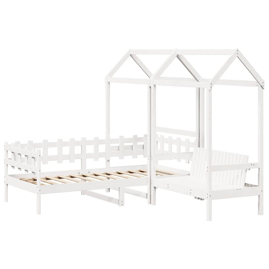 Set Dormeuse e Panca con Tetto Bianco 80x200cm Massello Pino