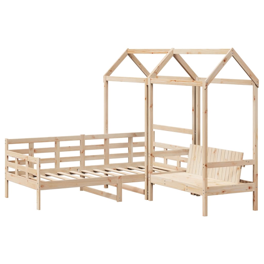 Dormeuse and Bench Set with Roof 80x200cm Solid Pine Wood