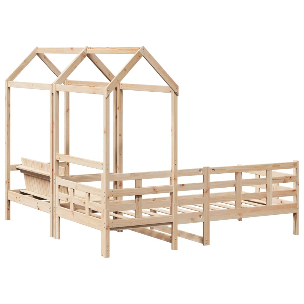 Dormeuse and Bench Set with Roof 80x200cm Solid Pine Wood