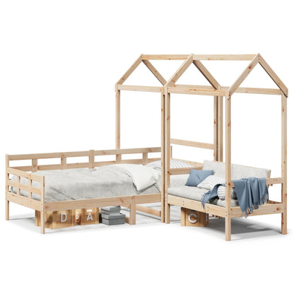 Dormeuse and Bench Set with Roof 80x200cm Solid Pine Wood