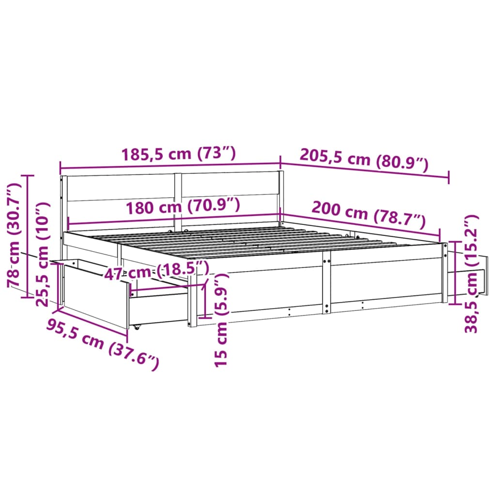 Letto senza Materasso Marrone Cera 180x200 cm in Legno di Pino | homemem39