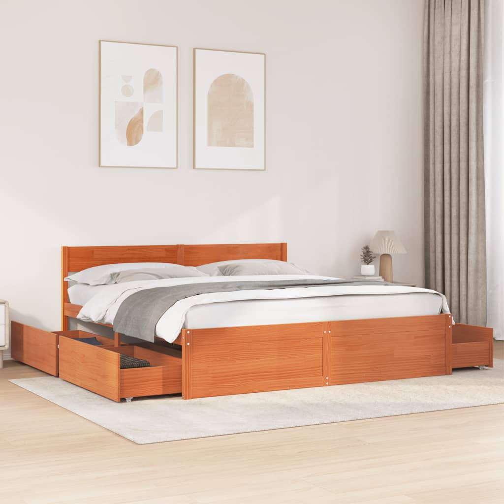 Letto senza Materasso Marrone Cera 180x200 cm in Legno di Pino | homemem39