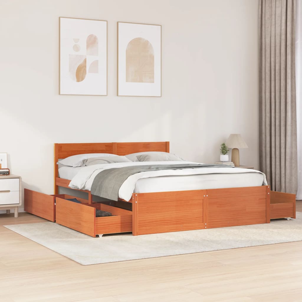 Letto senza Materasso Marrone Cera 160x200 cm in Legno di Pino - homemem39