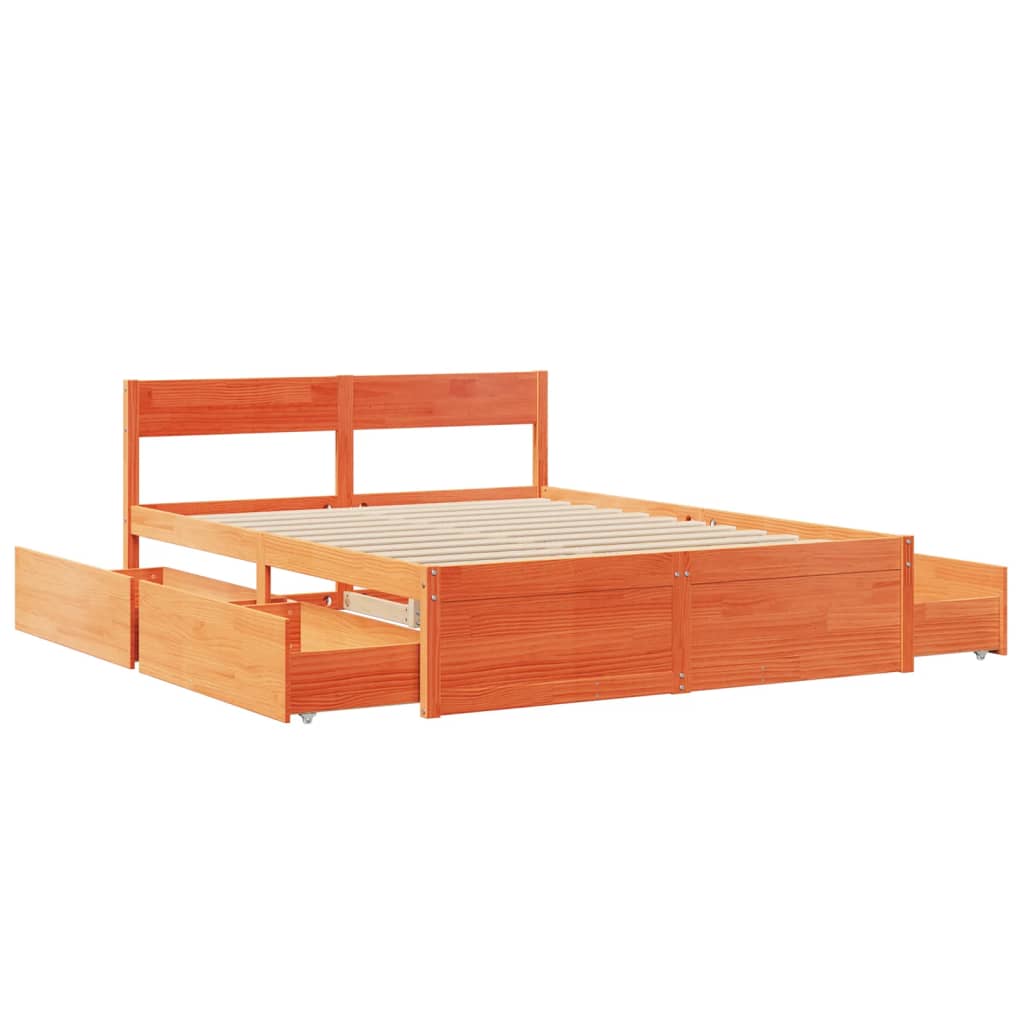 Letto senza Materasso Marrone Cera 150x200 cm in Legno di Pino