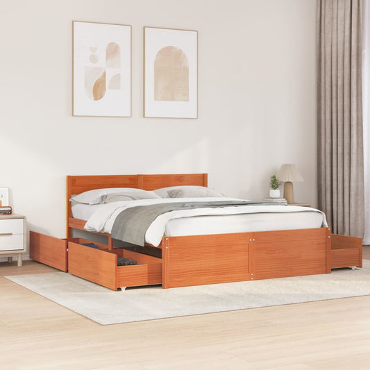Letto senza Materasso Marrone Cera 150x200 cm in Legno di Pino | homemem39