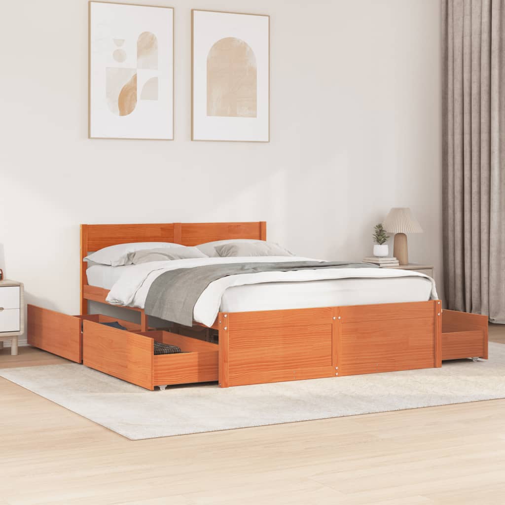 Letto senza Materasso Marrone Cera 120x200 cm in Legno di Pino - homemem39