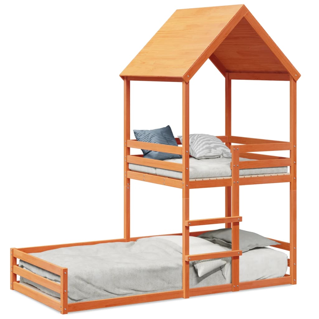 Letto a Castello con Tetto Marrone Cera 90x190 cm Massello Pino | homemem39
