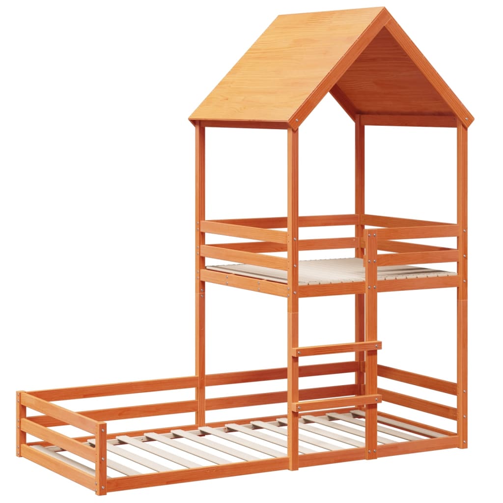 Letto a Castello con Tetto Marrone Cera 90x190 cm Massello Pino | homemem39