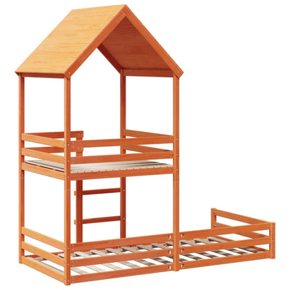 Letto a Castello con Tetto Marrone Cera 90x190 cm Massello Pino | homemem39