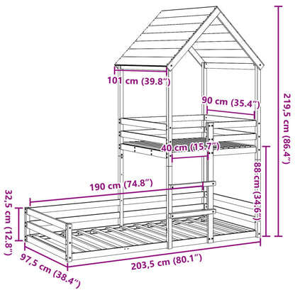 Letto a Castello con Tetto Marrone Cera 90x190 cm Massello Pino | homemem39
