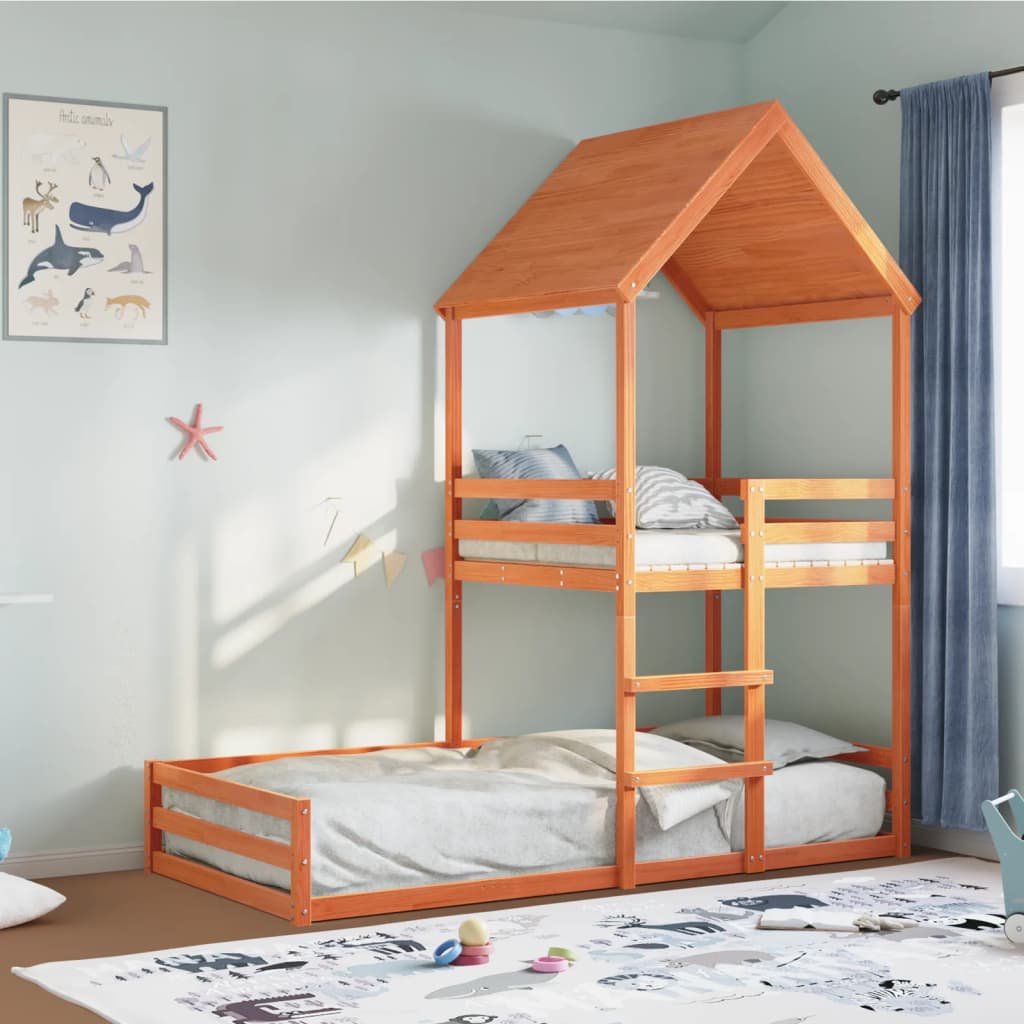 Letto a Castello con Tetto Marrone Cera 90x190 cm Massello Pino | homemem39