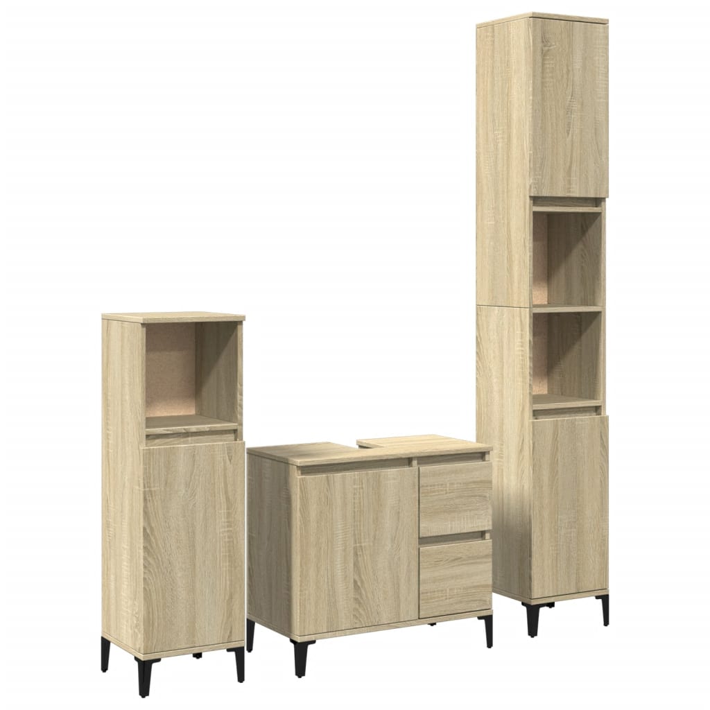 Set Mobili da Bagno 3 pz Rovere Sonoma in Legno Multistrato | homemem39