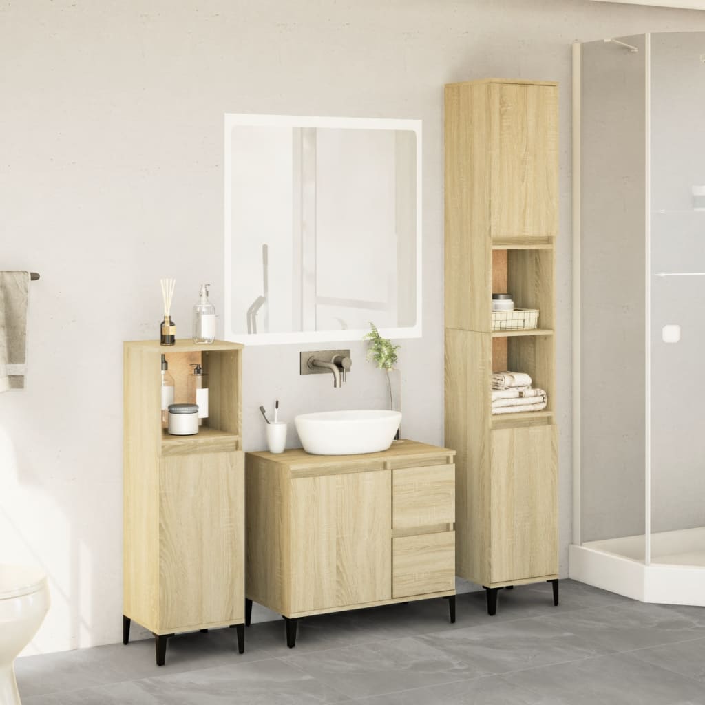 Set Mobili da Bagno 3 pz Rovere Sonoma in Legno Multistrato | homemem39