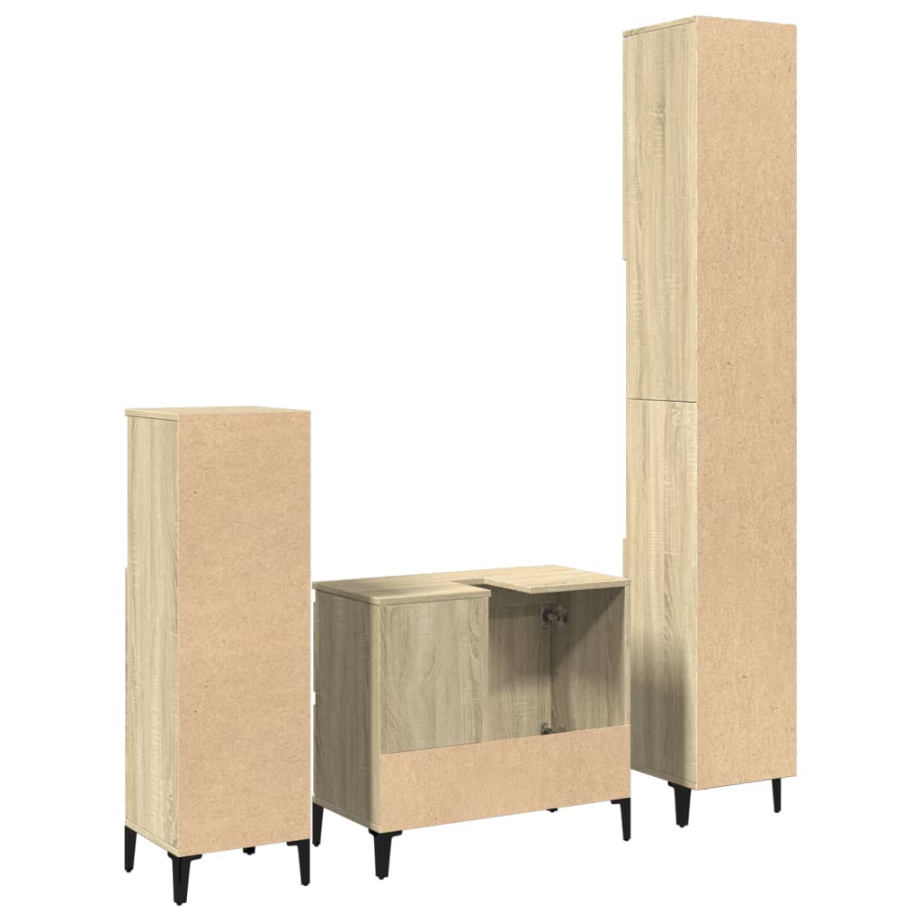 Set Mobili da Bagno 3 pz Rovere Sonoma in Legno Multistrato | homemem39