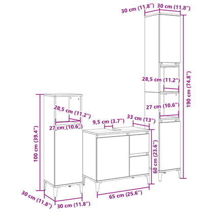 Set Mobili da Bagno 3 pz Rovere Sonoma in Legno Multistrato | homemem39