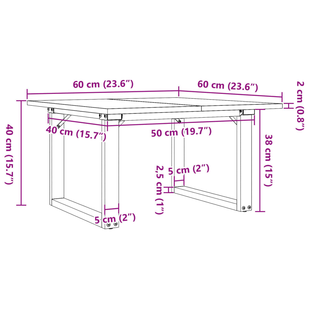 Tavolino da Salotto Telaio a O 60x60x40cm Legno Pino e Acciaio | homemem39