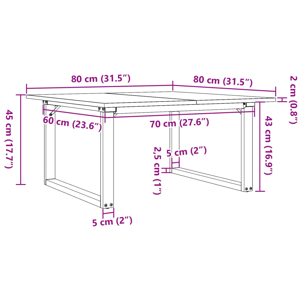 Tavolino da Salotto Telaio a O 80x80x45cm Legno Pino e Acciaio | homemem39