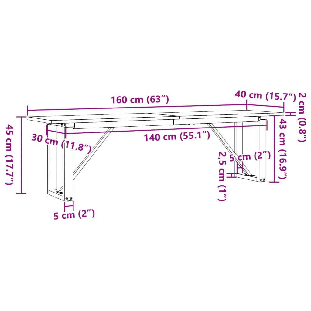 Tavolino Salotto Telaio a O 160x40x45cm Legno Pino e Acciaio | homemem39