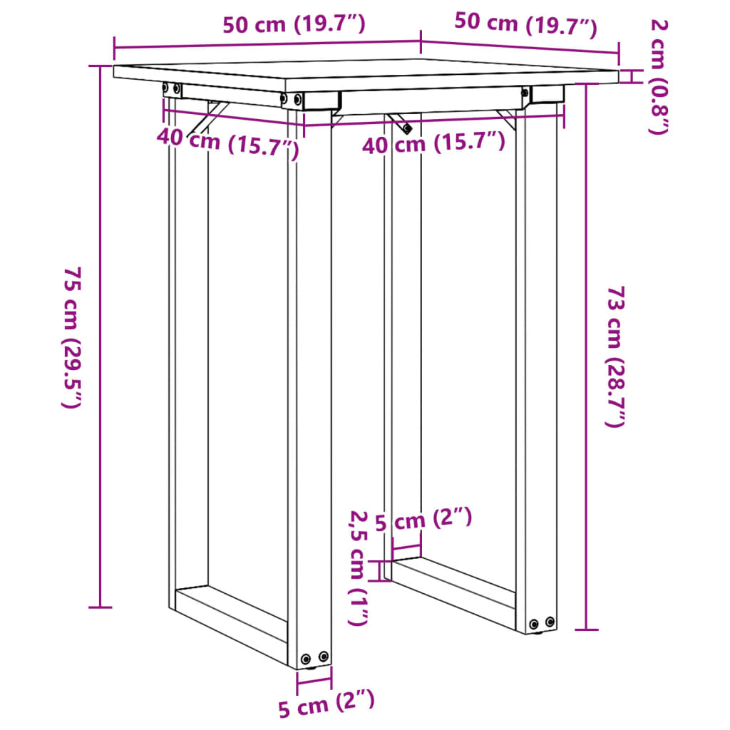 Tavolo da Pranzo Telaio a O 50x50x75 cm Legno Pino e Acciaio | homemem39