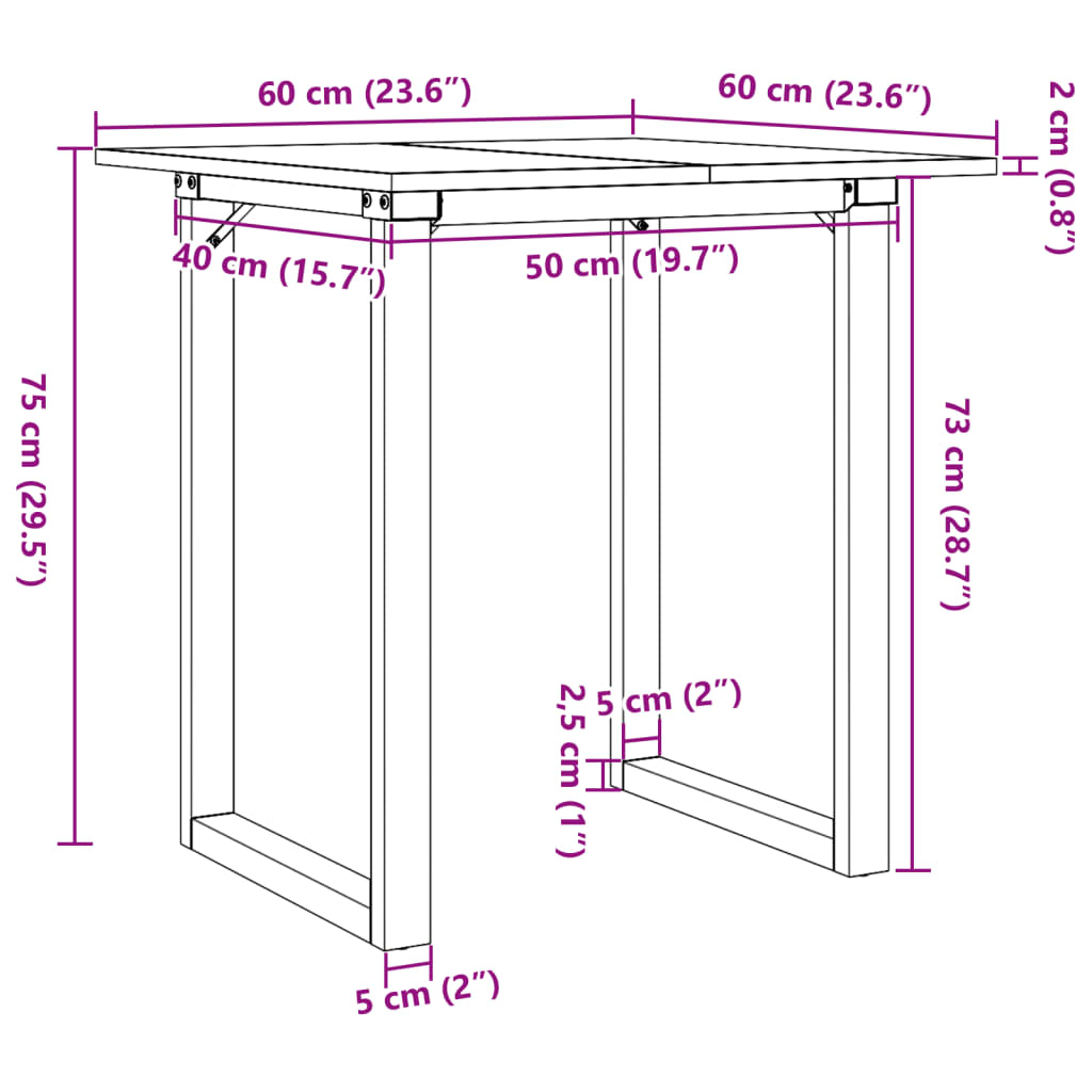 Tavolo da Pranzo Telaio a O 60x60x75 cm Legno Pino e Acciaio | homemem39