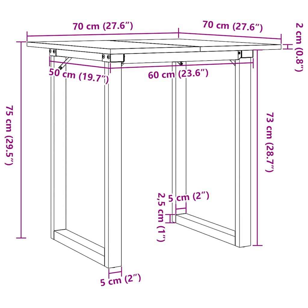 Tavolo da Pranzo Telaio a O 70x70x75 cm Legno Pino e Acciaio | homemem39