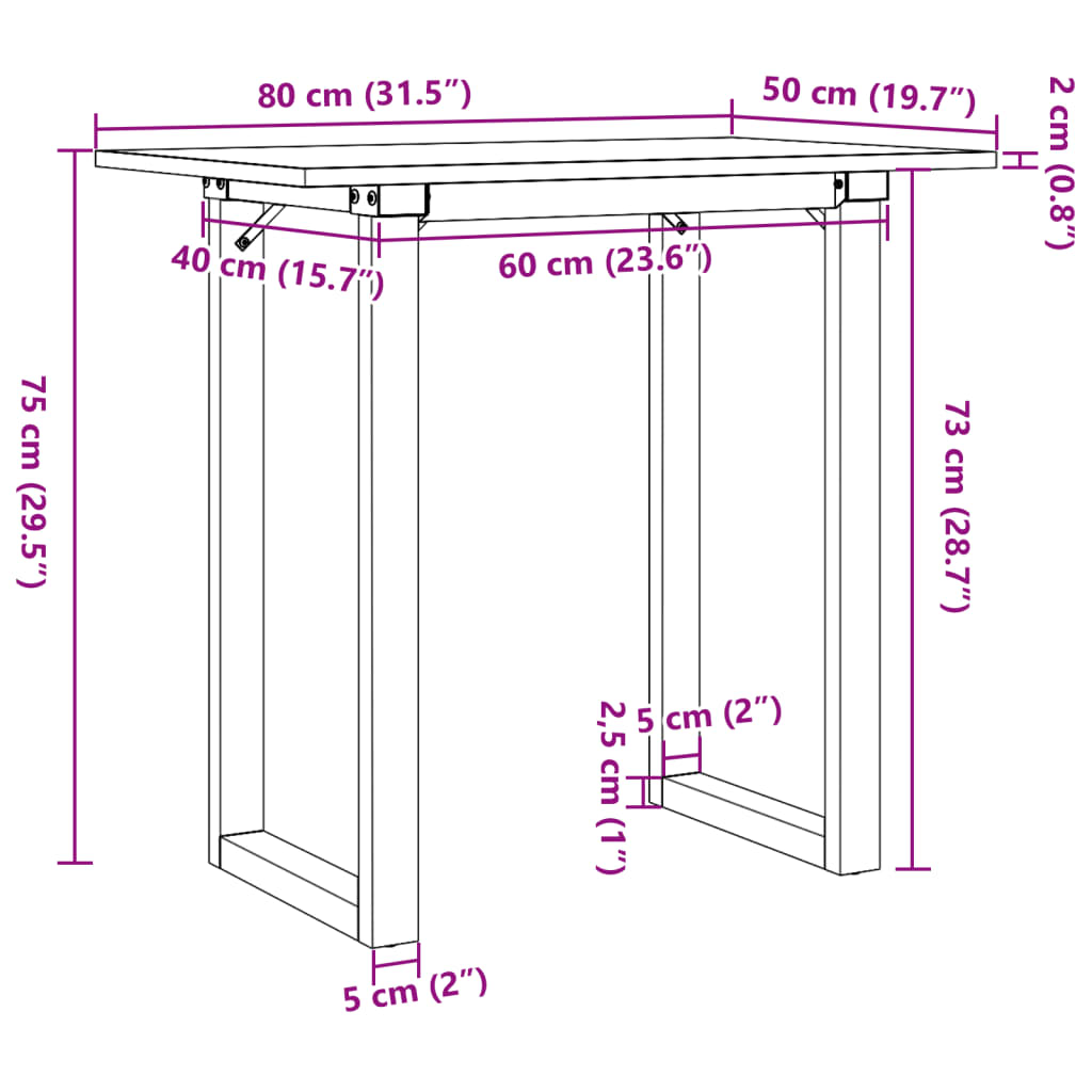 Tavolo da Pranzo Telaio a O 80x50x75 cm Legno Pino e Acciaio | homemem39