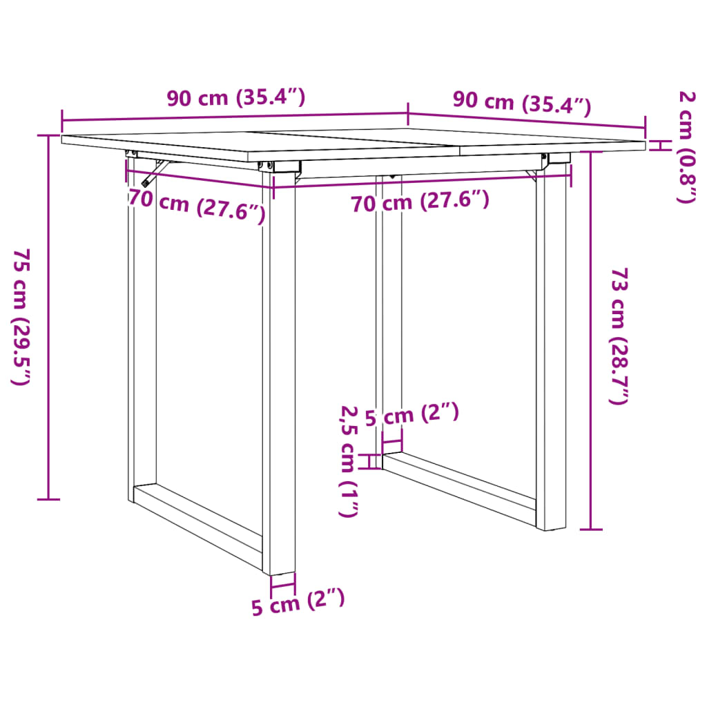 Tavolo da Pranzo Telaio a O 90x90x75 cm Legno Pino e Acciaio | homemem39