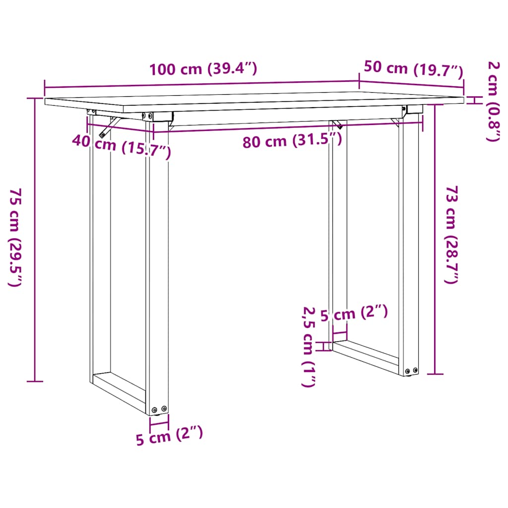 Tavolo da Pranzo Telaio a O 100x50x75 cm Legno Pino e Acciaio | homemem39