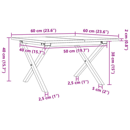 Tavolino da Salotto Telaio a X 60x60x40 cm Legno Pino e Acciaio | homemem39