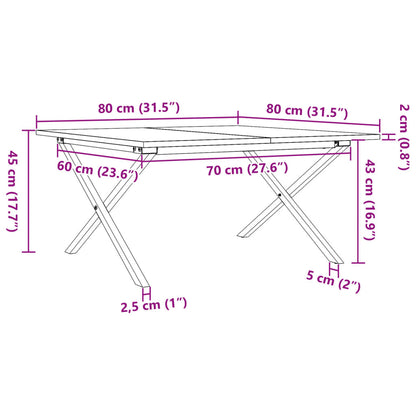 Tavolino da Salotto Telaio a X 80x80x45 cm Legno Pino e Acciaio | homemem39