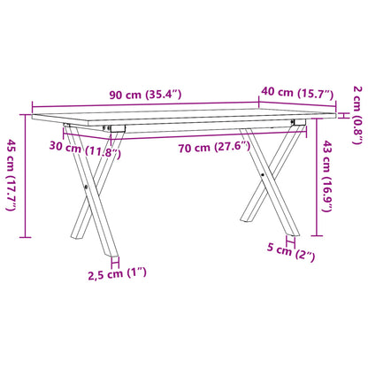 Tavolino da Salotto Telaio a X 90x40x45 cm Legno Pino e Acciaio | homemem39