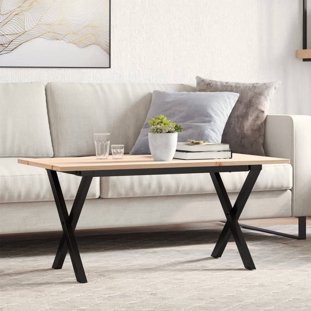 Tavolino da Salotto Telaio a X 90x40x45 cm Legno Pino e Acciaio | homemem39