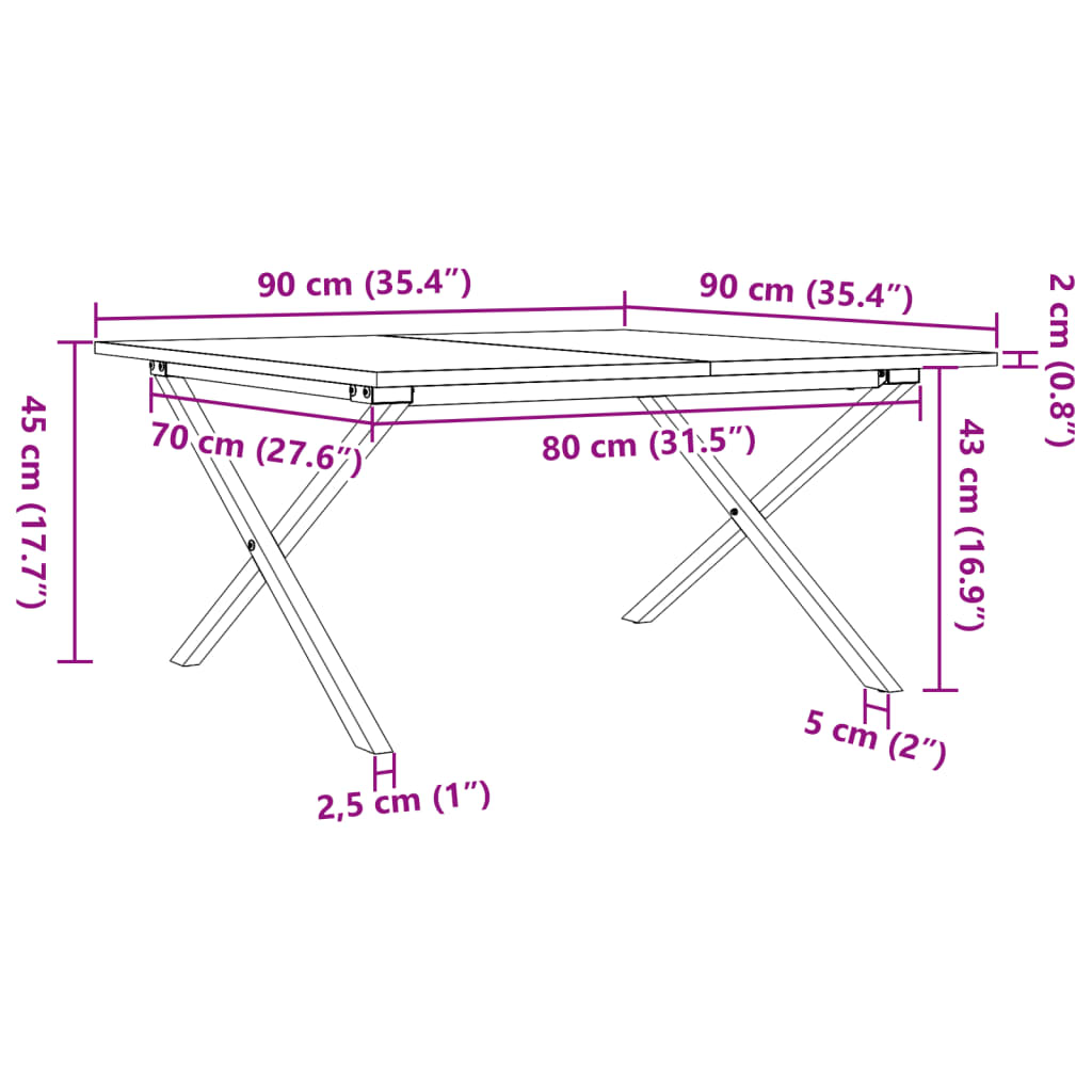Tavolino da Salotto Telaio a X 90x90x45 cm Legno Pino e Acciaio | homemem39