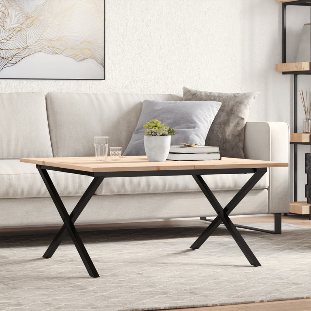 Tavolino da Salotto Telaio a X 90x90x45 cm Legno Pino e Acciaio | homemem39