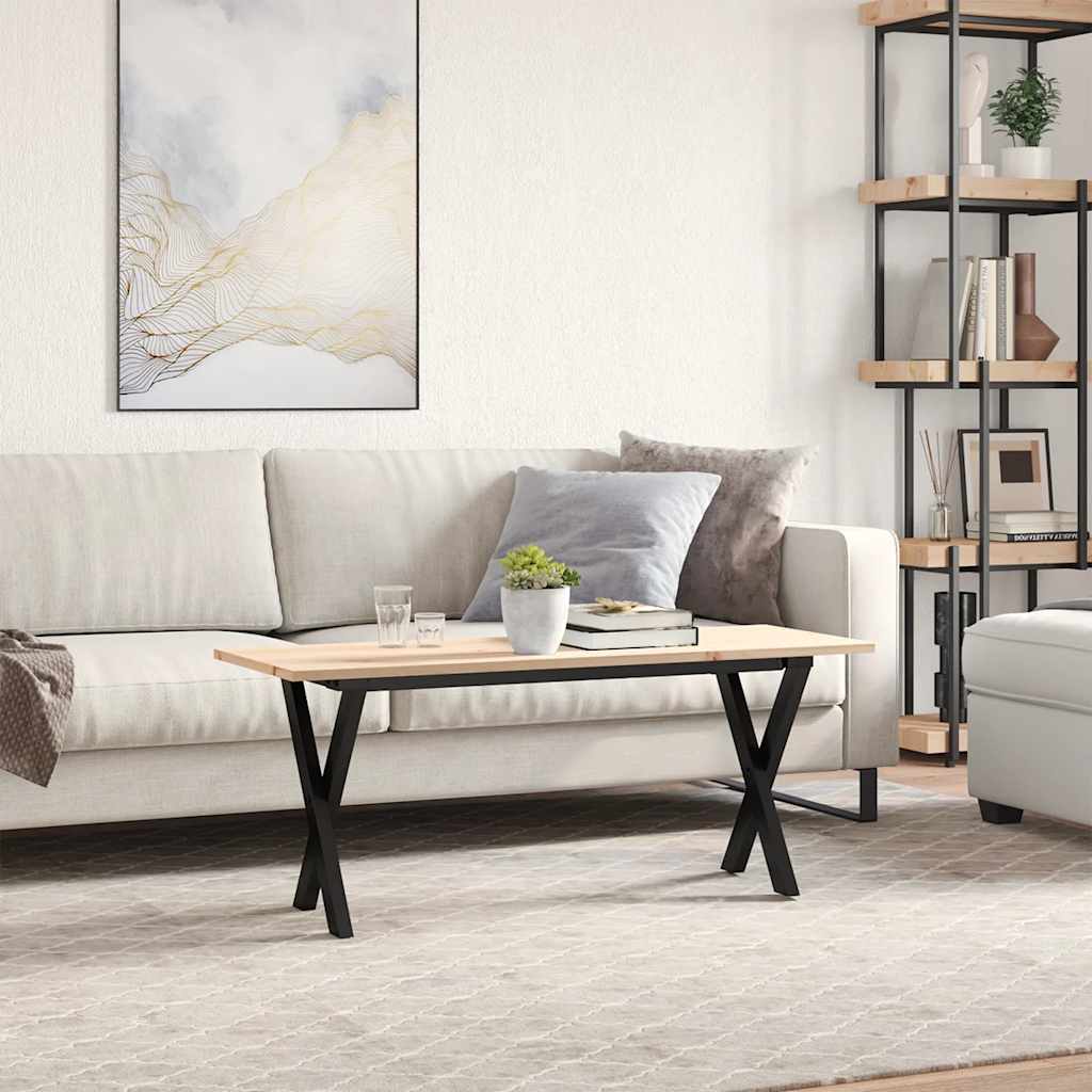 Tavolino Salotto Telaio a X 110x40x45 cm Legno Pino e Acciaio | homemem39