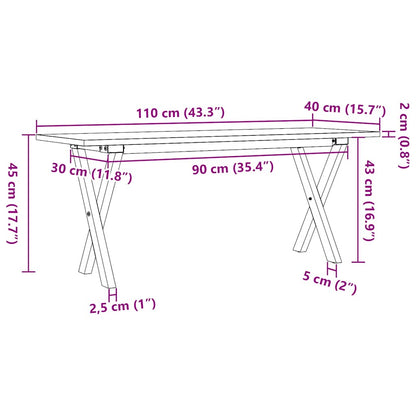 Tavolino Salotto Telaio a X 110x40x45 cm Legno Pino e Acciaio | homemem39