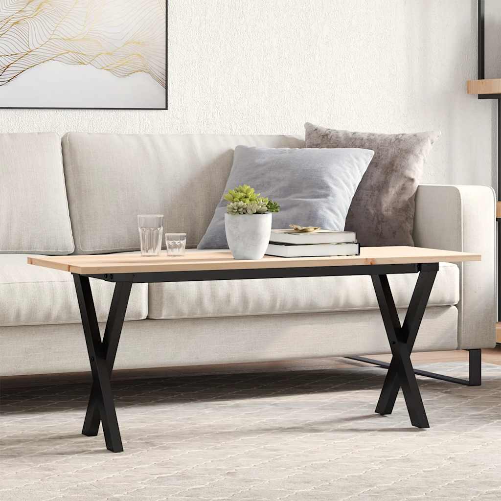 Tavolino Salotto Telaio a X 110x40x45 cm Legno Pino e Acciaio | homemem39