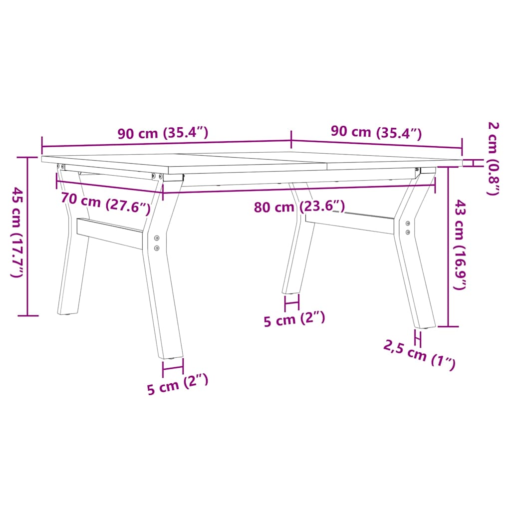 Tavolino da Salotto Telaio a Y 90x90x45 cm Legno Pino e Acciaio | homemem39