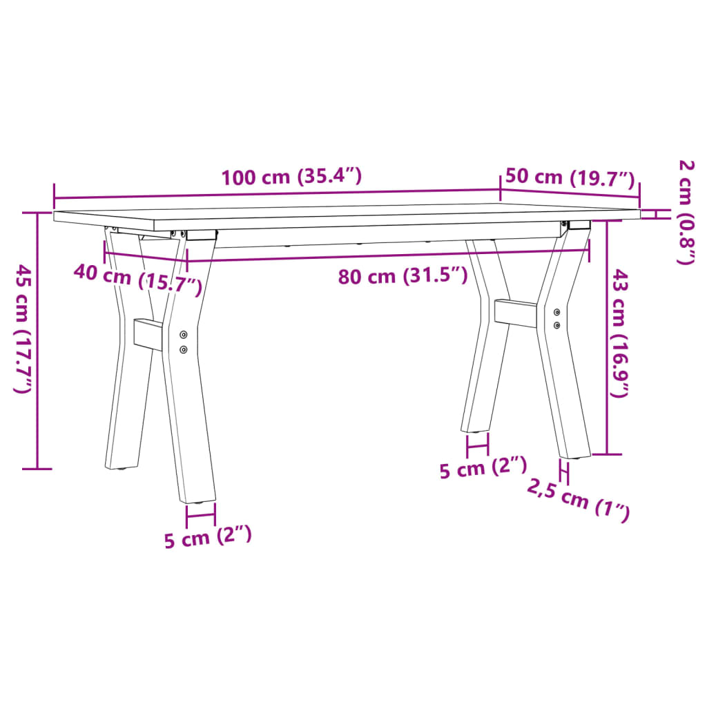 Tavolino Salotto Telaio a Y 100x50x45 cm Legno Pino e Acciaio | homemem39
