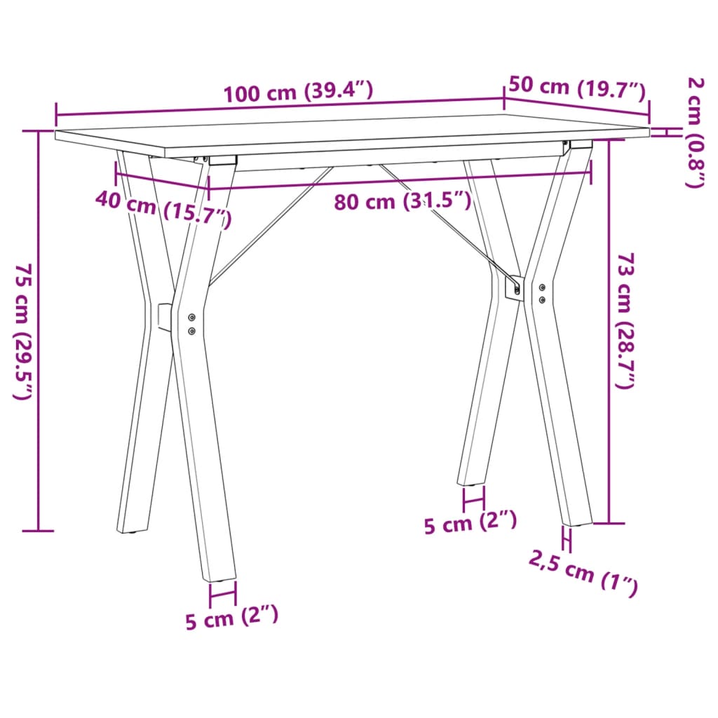 Tavolo da Pranzo Telaio a Y 100x50x75 cm Legno Pino e Acciaio | homemem39