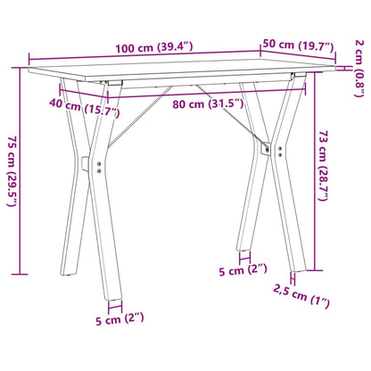 Tavolo da Pranzo Telaio a Y 100x50x75 cm Legno Pino e Acciaio | homemem39
