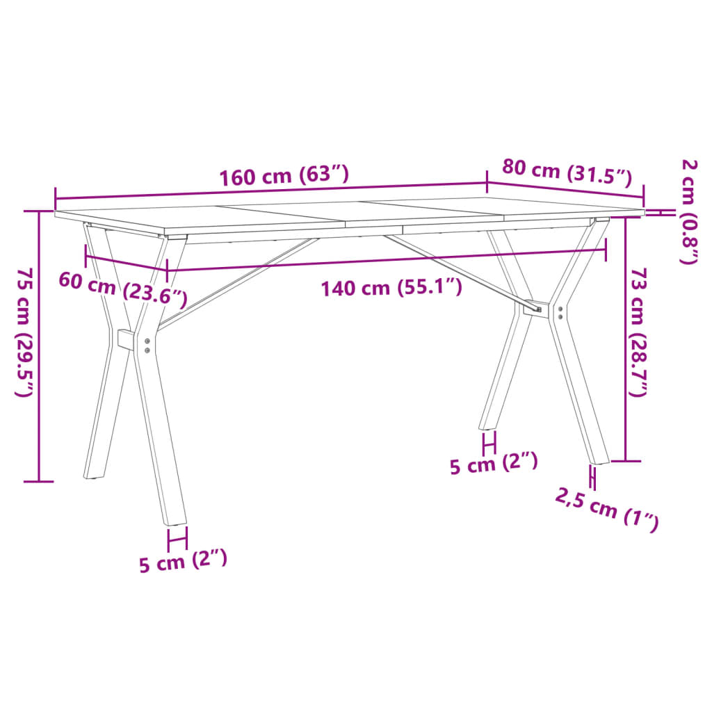 Tavolo da Pranzo Telaio a Y 160x80x75 cm Legno Pino e Acciaio | homemem39