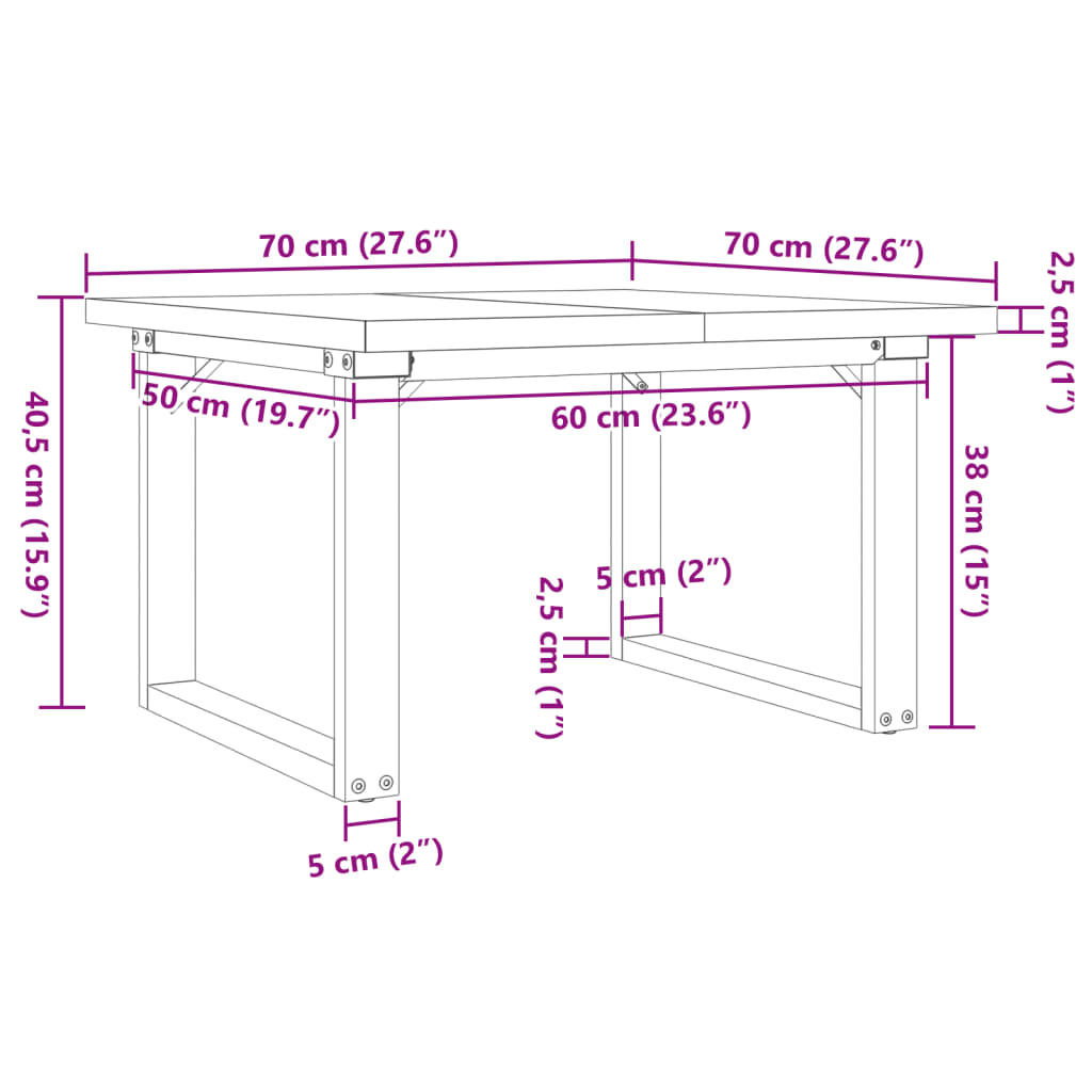 Tavolino Salotto Telaio a O 70x70x40,5cm Legno Pino e Acciaio | homemem39